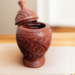 wooden hand carved jar