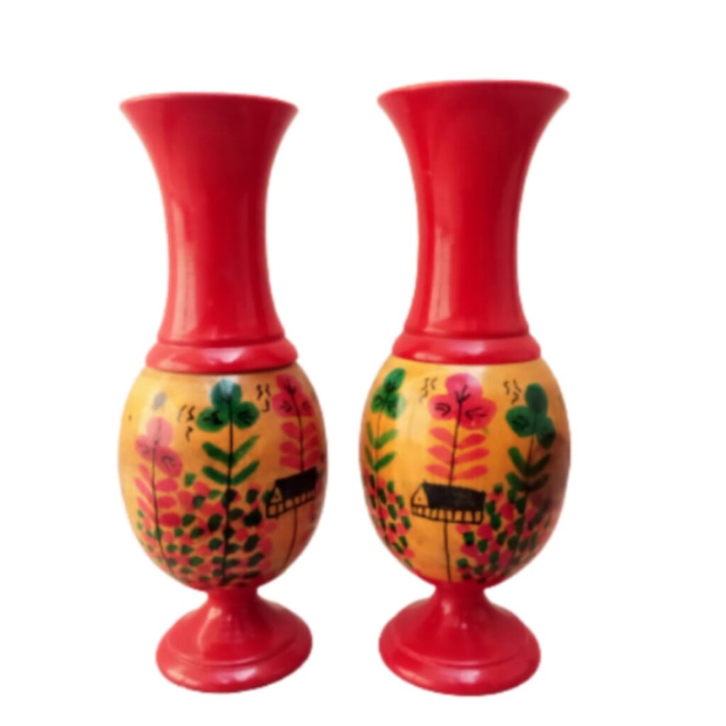 Hand Painted Iron Wooden Flower Vase for Home Office Decor, Living Room