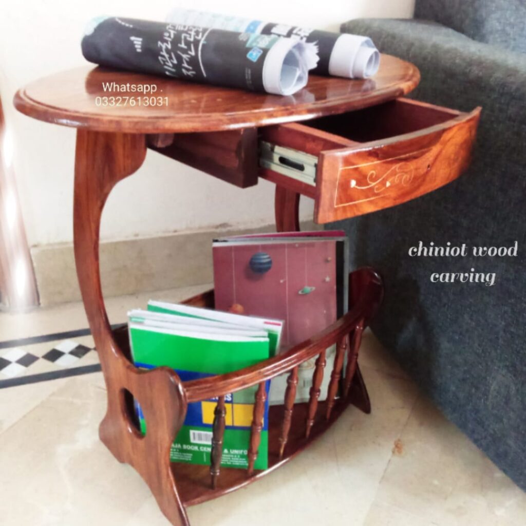 Wooden Magazine Rack with Round Top Shelf Chiniot Wood Carvings